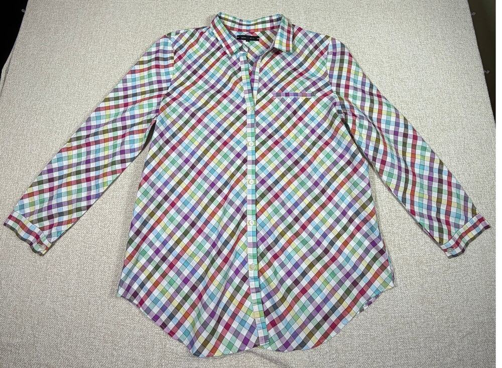 Lafayette 148 New York Women L Multicolored Linen Blend Long Sleeve Casual Shirt